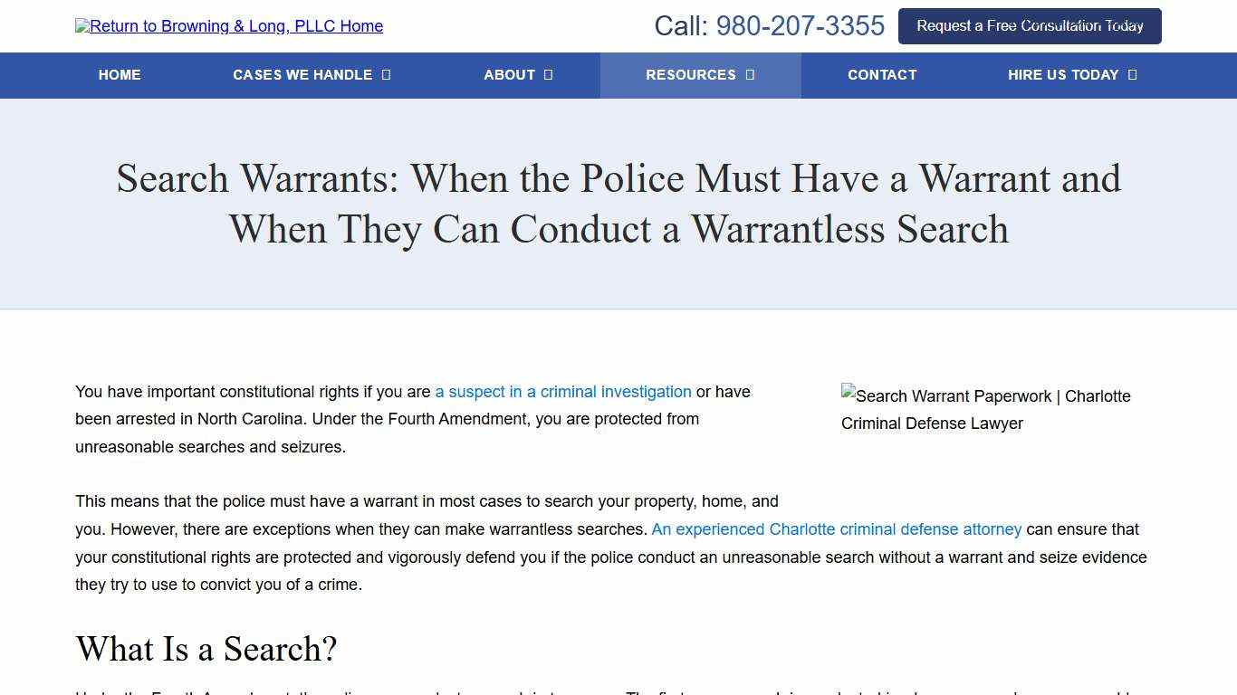 Warrant and Warrantless Searches in North Carolina | Charlotte Criminal Defense Lawyer | Browning & Long, PLLC