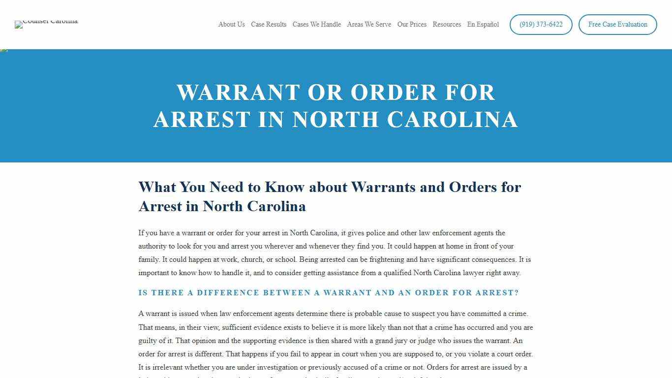 Warrant Or Order For Arrest | Osborn Gambale Beckley & Budd | Raleigh Criminal Defense Lawyers — Counsel Carolina